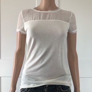 H&M Light Cream Sheer Short Sleeve Blouse Top XS